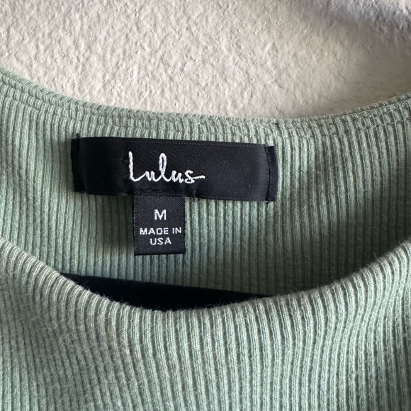 Lulu's Sage Green Ribbed Drawstring Ruched Bodycon Dress - Picture 3 of 7